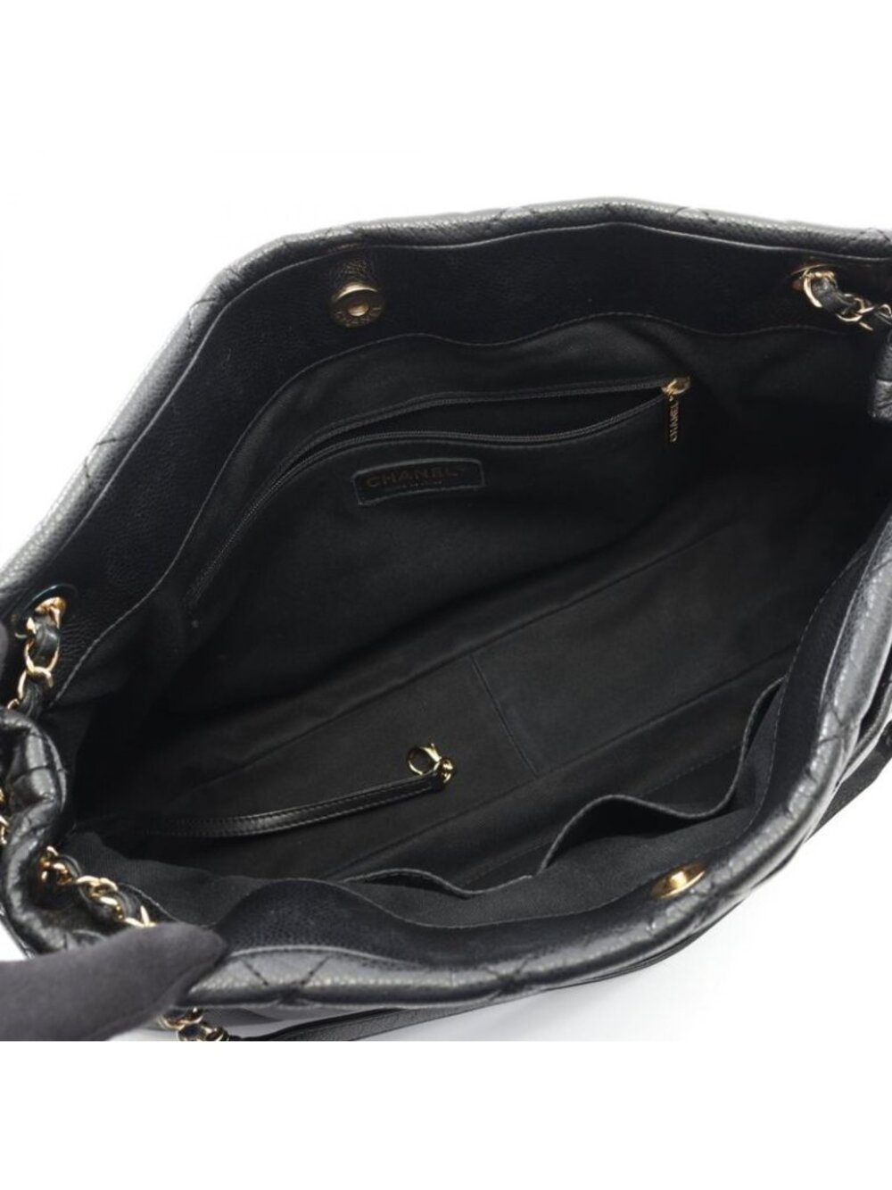 Chanel Tote Quilted Black Caviar Leather CC Logo - Picture 3 of 9
